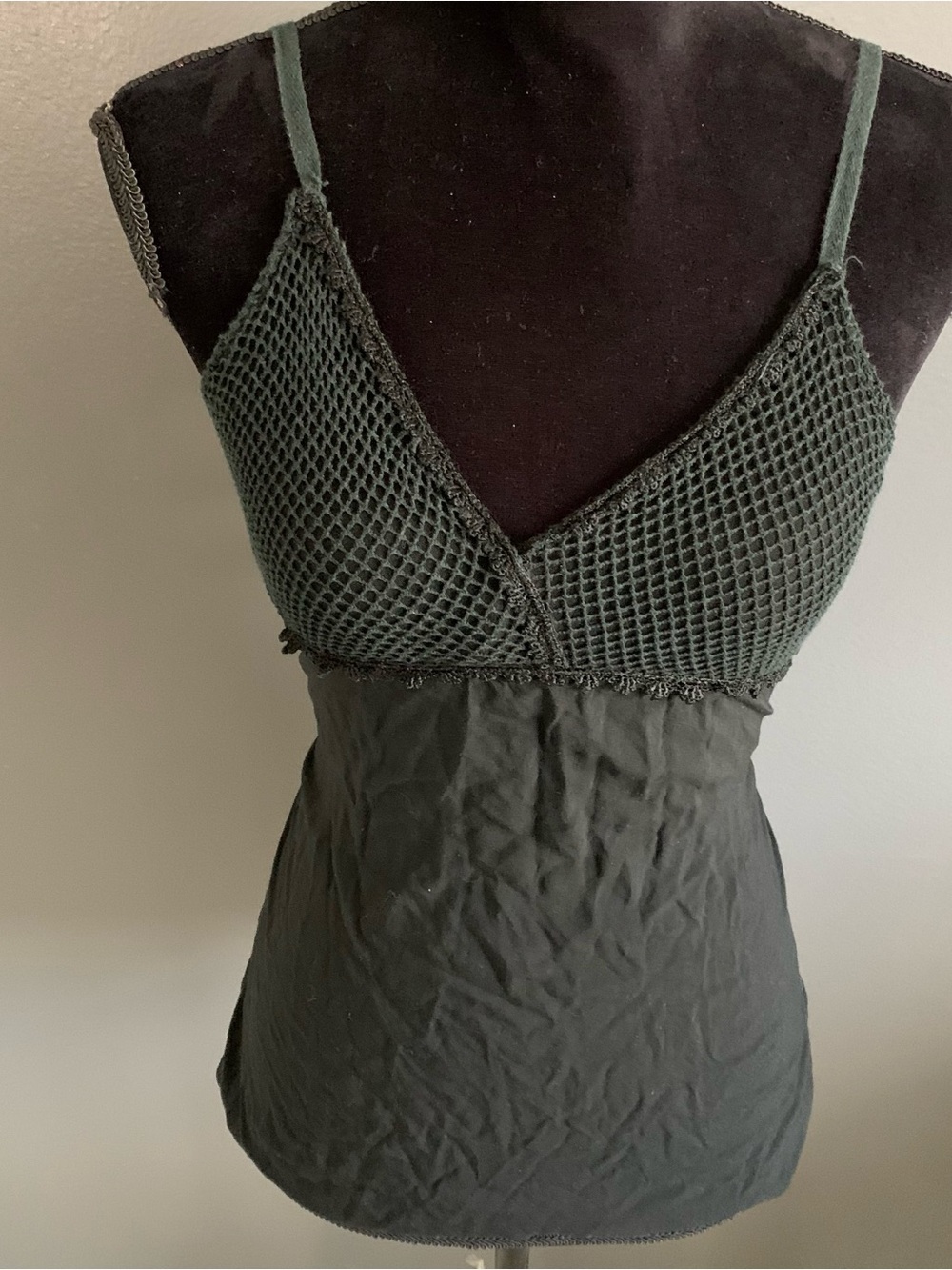 Free People Black Crochet Mesh & Satin Camisole